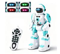 Smart RC Robot Toy for Kids, 27.5cm Gesture-Sensing Intelligent Robot, 4-Color Custom LED Glowing Eyes, Record & Playback, Music & Dance, Action Programming, Infrared Sensor, USB-Rechargeable 3.7V 200
