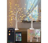 Smart RGB Birch Tree 2FT - Color Changing LED Lighted Tree 2 Pack with Bluetooth App Control, 16 Million Colors, Music Sync, Timer, for Indoor Outdoor Christmas Decor, Tabletop Centerpiece