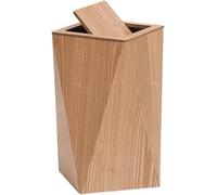 Smart Rhombus Trash Can with Lid - Swing Top Wooden Waste Basket for Living Room Bedroom & Bathroom - Stylish Small Trash Bin with Inner Bucket (Natural Size S)
