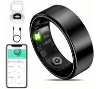 Smart Ring Fitness Tracker for iOS & Android - Sleep Monitor Heart Rate Blood Oxygen & Pressure 8 Sports Modes IP68 Waterproof NO Subscription Long Battery Life (Carbon Black, 6#)