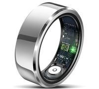 Smart Ring for Men Women Health Ring Blood Oxygen Blood Pressure HR Monitor Fitness Tracker Sleep Step Counter Compatible with ios Android Phones (Silver-with charging case, #9-S-2.3425in) WFJ
