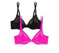 Smart & Sexy Demi Underwire Transparent Mesh Bra Medium Cup Bra for Women, Black Tone/Electric Pink, 38C