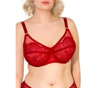Smart & Sexy Women's Full Coverage Unlined Underwire, Lace & Mesh See, Plus Size Lingerie Inspired Retro Bra, 0.5 inches, No No Red, 44E