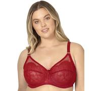 Smart & Sexy Women's Full Coverage Unlined Underwire, Lace & Mesh See, Plus Size Lingerie Inspired Retro Bra, Red, 36D