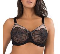 Smart & Sexy Women's Full Coverage Unlined Underwire, Lace & Mesh See, Plus Size Lingerie Inspired Retro Bra, Sheer, Black Hue with Blushing Rose, 36E