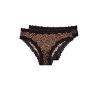 Smart & Sexy Women's Lace Trim Cheeky Panty 2 Pack Hipster, Leopard/Black, XL
