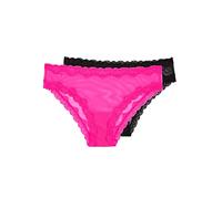 Smart & Sexy Women's Lace Trim & Mesh Panty 2 Packs Sexy Thongs & Cheeky Bikinis Hipster, Pink/Black, 8