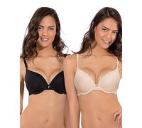 Smart & Sexy Women's Maximum Cleavage Underwire Push up Bra, in the Buff/Black Hue, 34B