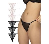 Smart & Sexy Women's Mesh & Lace Thong Panties, Available in Multi Packs, Bark/Black Hue, XXL (Pack of 6)