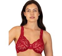 Smart & Sexy Women's Plus Size Signature Lace Unlined Underwire Bra with Added Support Full Coverage, Opaque, No No Red, D