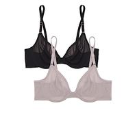 Smart & Sexy Women's Sheer Mesh Demi Underwire Bra, Black Hue/Bark, 38 E (Pack of 2)