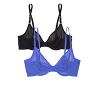 Smart & Sexy Women's Sheer Mesh Demi Underwire Bra, Dazzling Blue/Black Hue, 40DD (Pack of 2)