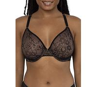 Smart & Sexy Women's Sheer Mesh Demi Underwire Bra, Semi, Black Shade with Ballet Fever (Smooth tip), 34E