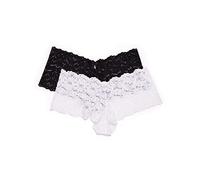 Smart & Sexy Women's Signature Lace Cheeky Panty Boy Short, Black Hue/White, XL (Pack of 2)