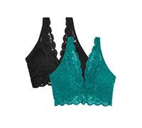 Smart & Sexy Women's Signature Lace Deep V Neck Wireless Support, Bralette Pack Plunge Bra, Semi-Sheer, Fanfare/Black Hue-2 Pack, XXL (Pack of 2)