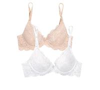 Smart & Sexy Women's Signature Lace Push-up Bra-Perfect for Seeking Effortless Style and Comfort, Opaque, in The Buff/White, 36D (Pack of 2)