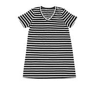 Smart & Sexy Women's V-Neck Oversized Sleep Shirt Pajama Top, City Stripe (Black/White), XL