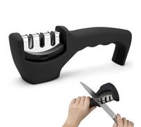 Smart Sharp Knife Sharpener - Professional 3 Stage Manual Sharpener for Sharpening Kitchen Knives - Ceramic Stone, Tungsten Carbide Plates, Diamond rods. Ergonomic Design, Black/Chrome Finish