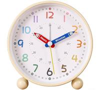 Smart Silent Alarm Clock with Night Light Function Specifically Designed for Kids and Students Learning to Read Time (White)