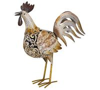 Solar Cockerel Garden Ornament - Light-Up Metal Hen Silhouette, White & Colour LEDs, Auto-On at Dusk, 39cm tall