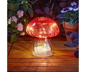 Smart Solar Crystal Shroom Solar Powered LED Glass Mushroom Light, Red, 16 x 14 x 14 cm, Garden Decor
