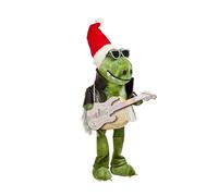 Smart Solar DinoRock Christmas Dinosaur Decoration with Guitar, 35 cm, Santa Hat and Leather Look Jacket