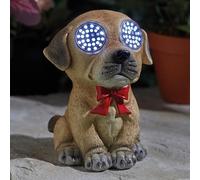 Smart Solar Dog LED Garden Ornament, Solar Powered, Brown Resin, Blinking LED Eyes, Weather Resistant, 13 x 10 x 11 cm