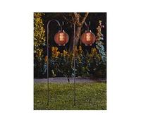2 Pack Solar Power LED Realistic Flame Lantern Stake Lights | Hanging Garden Pathway Shepherd's Crook
