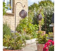 2 Pack Solar Power LED Realistic Flame Lantern Stake Lights | Hanging Garden Pathway Shepherd's Crook