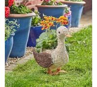Smart Solar Rattan Duck Planter Garden Ornament, 34 cm, Natural Funimal Daphne Design with Pre-lined Base