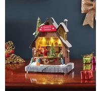Smart Solar Santa's Grotto Christmas Village Decoration, LED Illuminated Scene with Rotating Tree, 18 x 14.5 cm