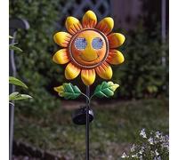 Smart Solar Smilin' Sunflower Metal Stake Light, Solar Powered LED, Garden Lighting, 82cm Height, Yellow with Smiley Face Design