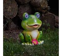 Solar Garden Frog Ornament with Blinking LED Eyes, 25 x 21 cm, Green Polyresin