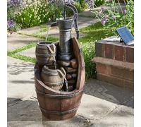Smart Solar Whisky Barrels Cascade Solar Powered Water Fountain