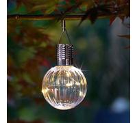 Smart Solar White Fluted Orb Solar-Powered Integrated Led Outdoor Hanging Lantern