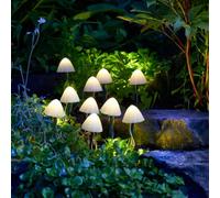 Smart-Solar Stake Lights LumiShroom Solar LED Mushroom Path Markers Set of 10 White