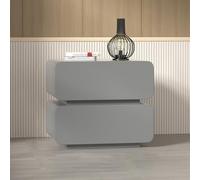 Smart Solid Wood Bedside Table with Dual Lights Modern Nightstand with 2 Drawers for Bedroom & Living Room Stylish Gray End Table (30x40x50cm)