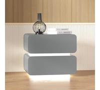 Smart Solid Wood Bedside Table with Dual Lights Modern Nightstand with 2 Drawers for Bedroom & Living Room Gray Finish (35x40x50cm)