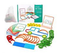 Smart Sticks, Wooden Pattern Blocks Shape Puzzles Sticks & Rings, Early Learning Educational Toys for Skills Color Cognition Hands-on Ability