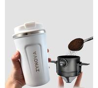 Smart Thermo Travel Coffee Mug with Reusable Stainless Steel Filter - Insulated Stainless Steel Vacuum Flask, Leakproof Lid, Portable Eco-Friendly Mug for Hot & Cold Drinks