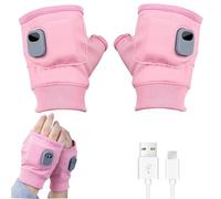 Smart Thermostatic Heated Fingerless Gloves, Rechargeable Electric Hand Warmer Gloves, Portable Heating Gloves with Digital Display & 3 Heat Levels, Winter Hand Warmer for Work Cycling Skiing (Pink)