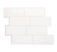 Smart Tiles Stick On Tiles Splashback - Metro White, Self Adhesive Wall Tiles, 5 Wall Panels 11.55x8.38 in, Heat Resistant self Adhesive Wallpaper Tile, Water Resistant Bathroom Tile, Made in Canada