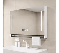 Smart Touch AntiFog Mcine Cabinet with 3 Color LED Lights Towel Bar & Clock DisplayWallMounted Bathroom Sto Mirror Cabinet