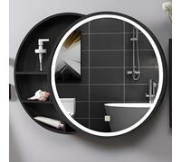 Smart Touch Bathroom ty 50cm Round Design with LED Storage Cabinet Stylish Black Washbasin for Large Bathrooms - Modern Elegance & Functionality