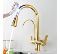 Smart Touch Filter Faucet, 3 Ways Pure Drinking Pull Out Tap, Gold Sensor Kitchen Mixer, Pull Down Hot & Cold Water, Touch Filter (Gold)