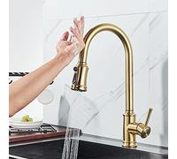 Smart Touch Kitchen Faucet Pull Out Sensor Faucet 360° Swivel Dual Outlet Matte Black & Gold Nickel Finish Modern Kitchen Tap Touchless Water Control