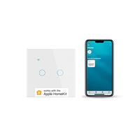 Smart Touch Light Switch 2 Gang 1 Way WiFi Wall Light Switch Works with Apple HomeKit, Alexa, Google Home and SmartThings, App/Voice Control, Glass Panel, 10A 300W Neutral Wire Required White