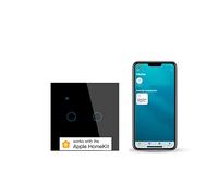 Smart Touch Light Switch 2 Gang 1 Way WiFi Wall Light Switch Works with Apple HomeKit, Alexa, Google Home and SmartThings, App/Voice Control, Glass Panel, 10A 300W Neutral Wire Required Black