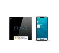 Smart Touch Light Switch 3 Gang 1 Way WiFi Wall Switch Works with Apple HomeKit, Alexa and Google Home, App/Voice Control, Glass Panel with LED Backlight, 10A 300W Neutral Wire Required Black