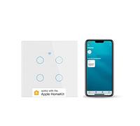 Smart Touch Light Switch 4 Gang 1 Way WiFi Wall Light Switch Works with Apple HomeKit, Alexa, Google Home and SmartThings, App/Voice Control, Glass Panel, 10A 300W Neutral Wire Required White